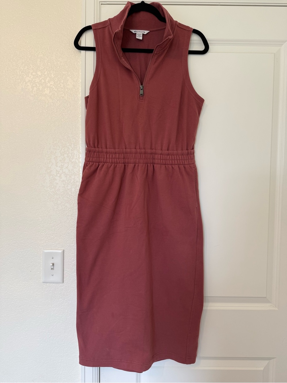 Athleta Sleeveless Zip-Front Knit Dress in Dusty Rose